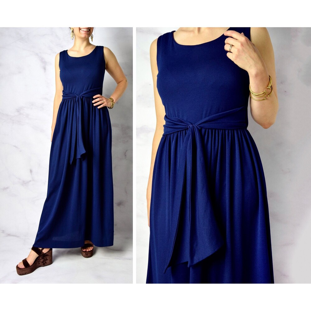 1970s Jonathan Logan Dress Small - Medium Navy Blue Gown Minimalist Maxi Dress
